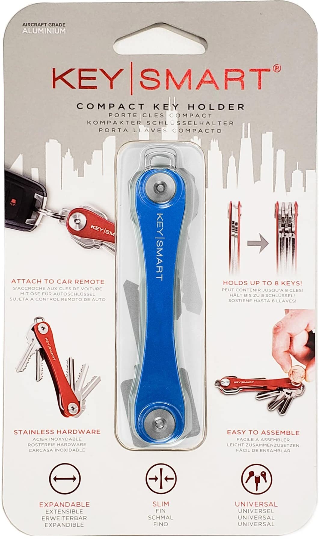 KeySmart Original Key Holder - Compact Key Organizer for Key Chain, Minimalist Clutter-Free EDC Keychains Key Ring, Red Forged Carbon, 14 Keys