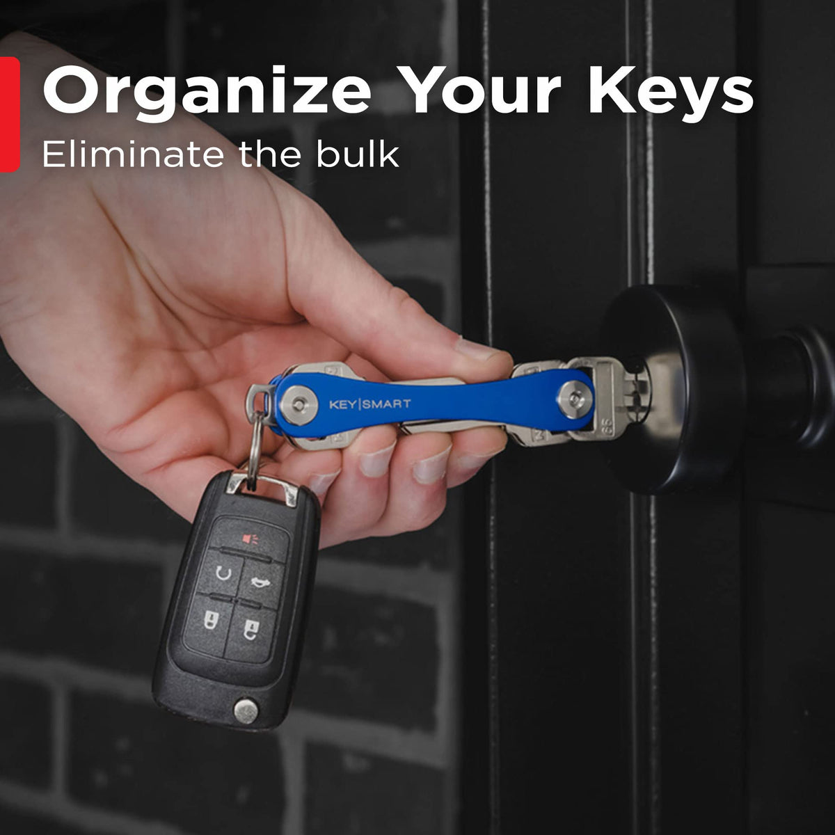 KeySmart Original Key Holder - Compact Key Organizer for Key Chain, Minimalist Clutter-Free EDC Keychains Key Ring, Red Forged Carbon, 14 Keys
