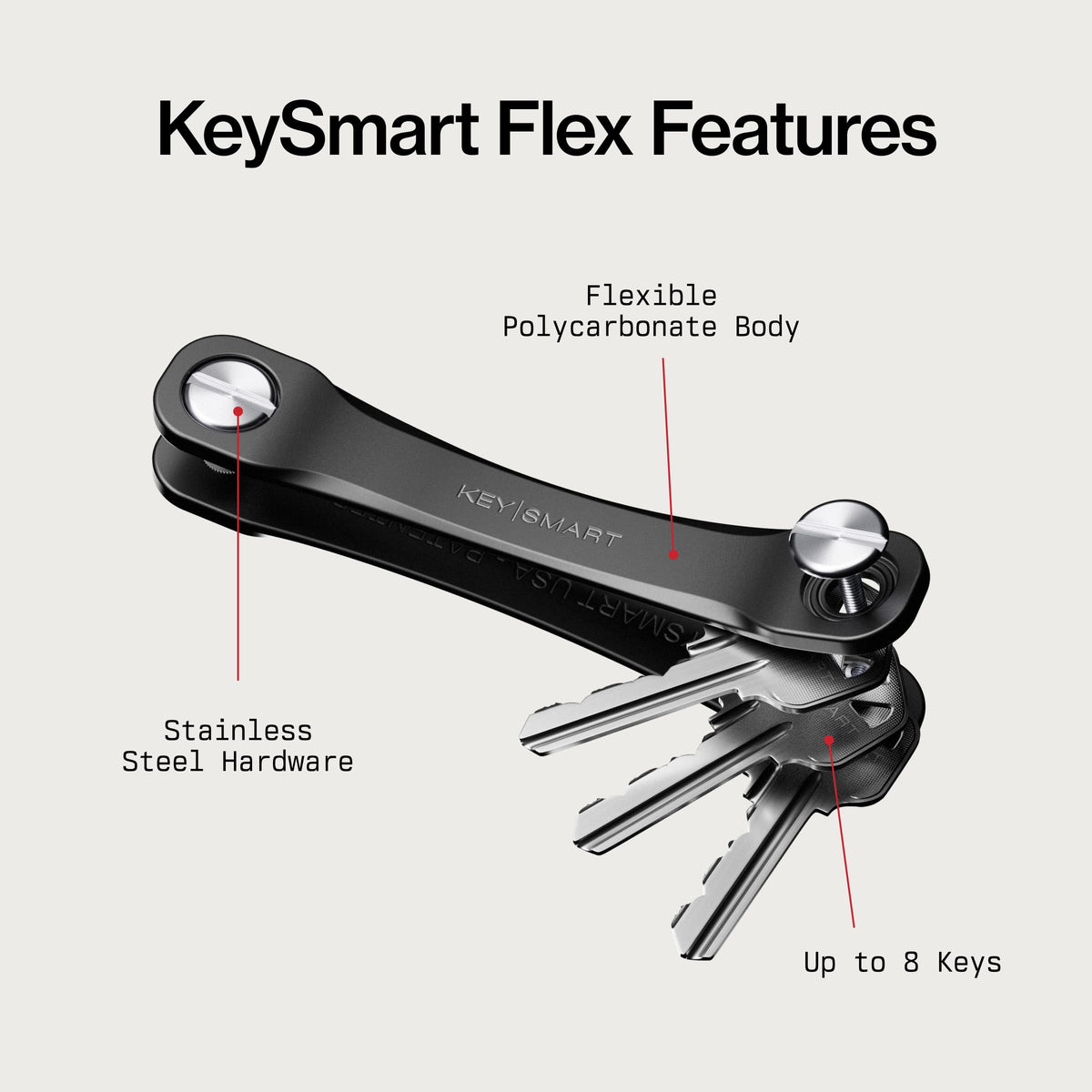 KeySmart Original Key Holder - Compact Key Organizer for Key Chain, Minimalist Clutter-Free EDC Keychains Key Ring, Red Forged Carbon, 14 Keys