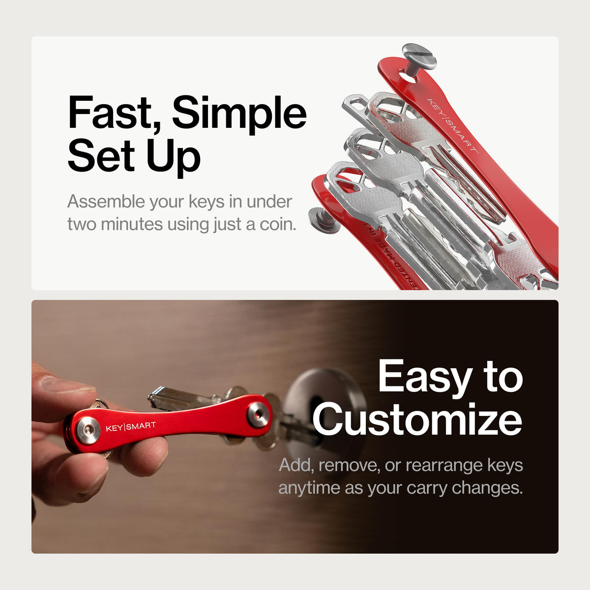 KeySmart Original Key Holder - Compact Key Organizer for Key Chain, Minimalist Clutter-Free EDC Keychains Key Ring, Red Forged Carbon, 14 Keys