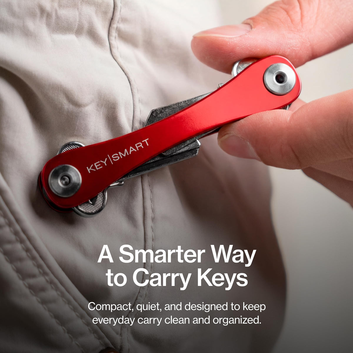 KeySmart Original Key Holder - Compact Key Organizer for Key Chain, Minimalist Clutter-Free EDC Keychains Key Ring, Red Forged Carbon, 14 Keys