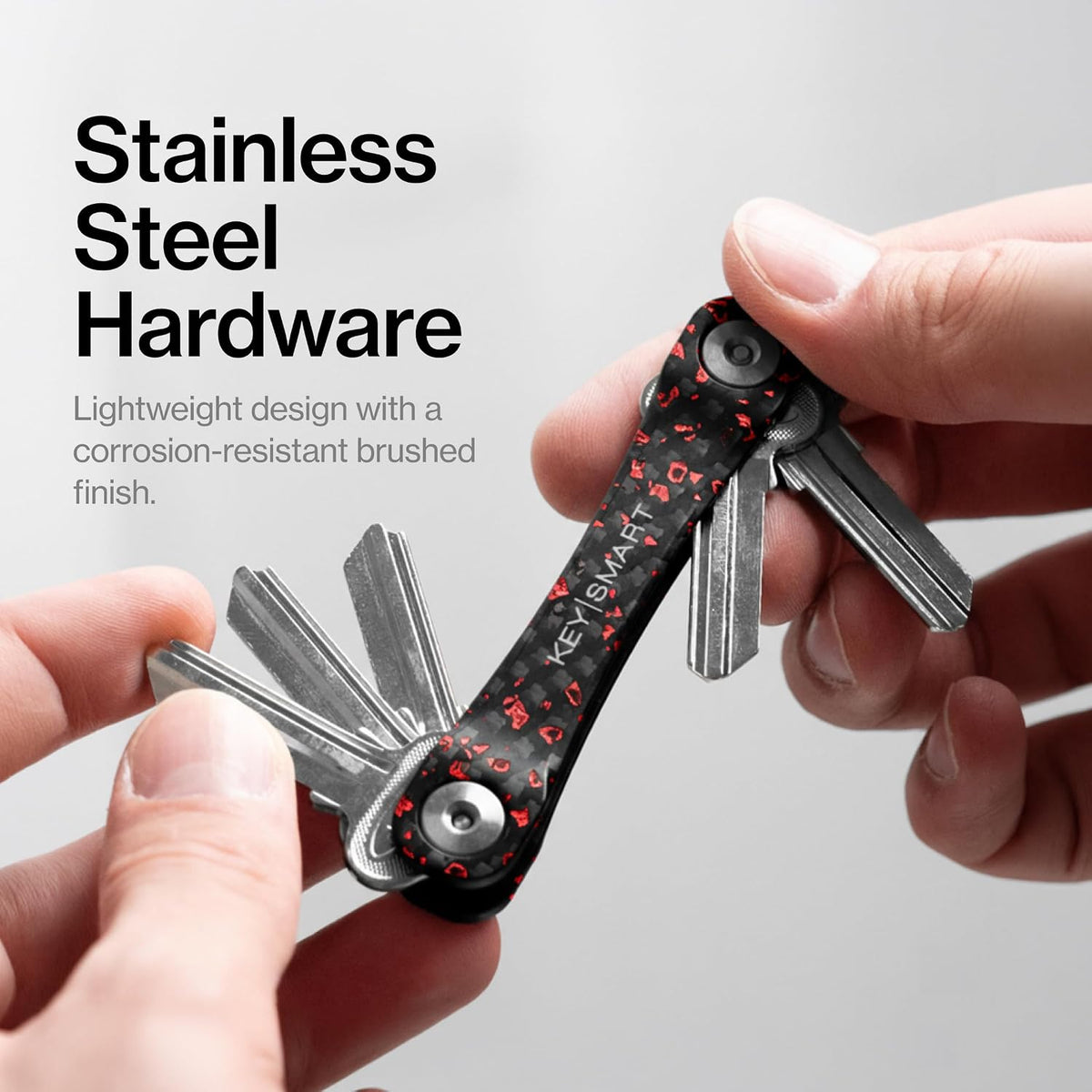 KeySmart Original Key Holder - Compact Key Organizer for Key Chain, Minimalist Clutter-Free EDC Keychains Key Ring, Red Forged Carbon, 14 Keys