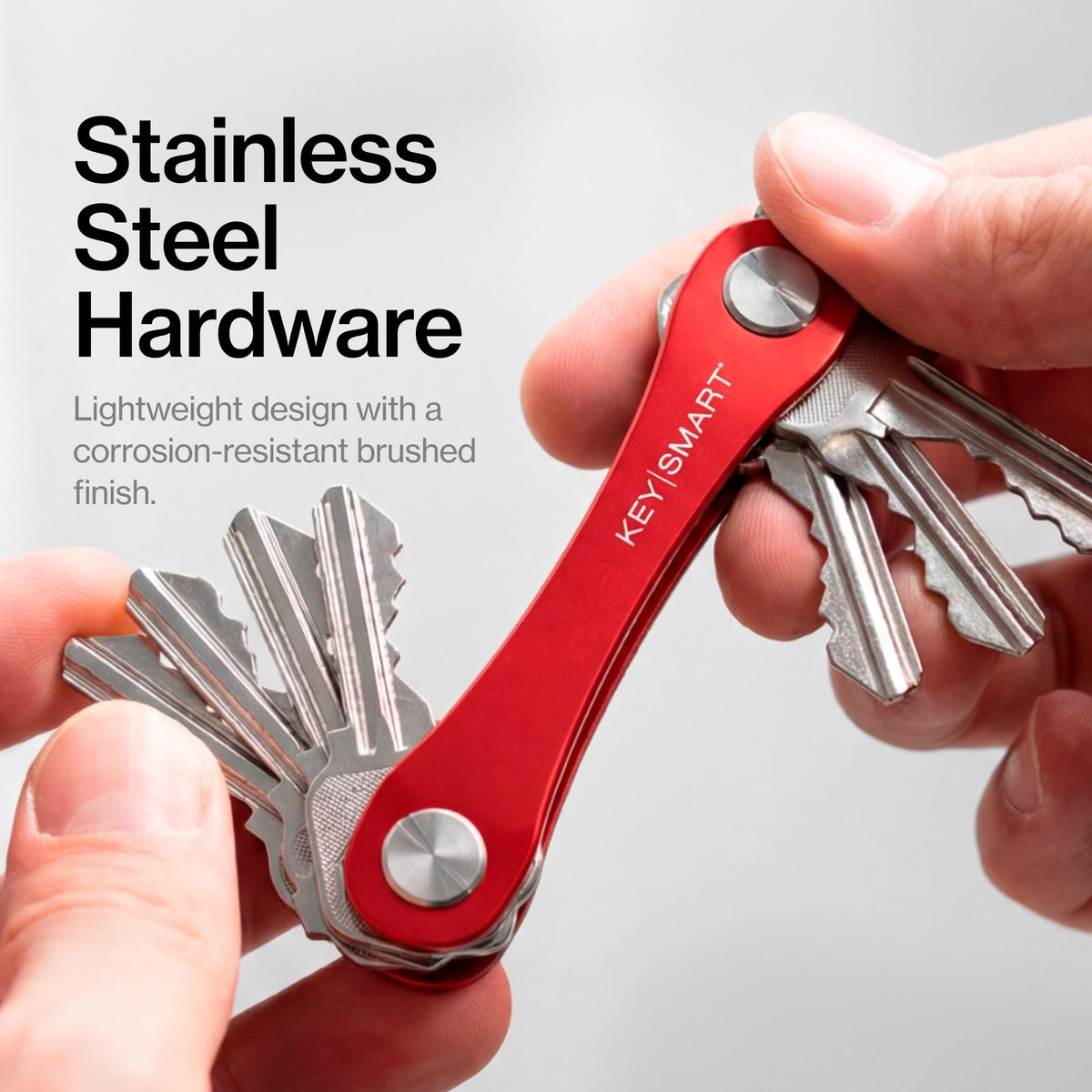 KeySmart Original Key Holder - Compact Key Organizer for Key Chain, Minimalist Clutter-Free EDC Keychains Key Ring, Red Forged Carbon, 14 Keys