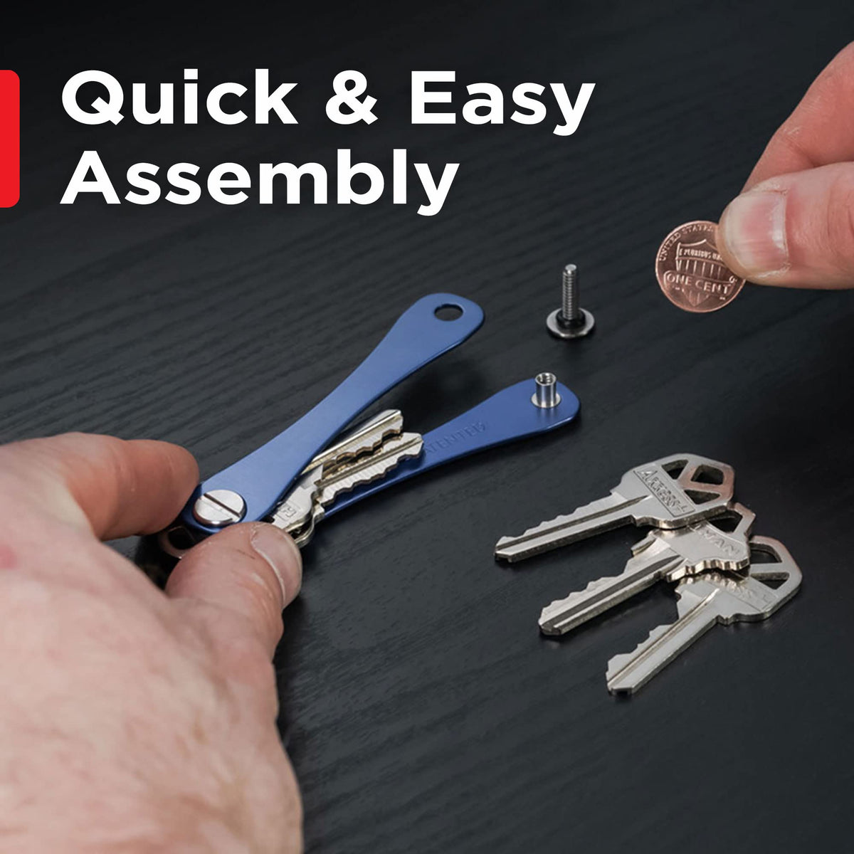 KeySmart Original Key Holder - Compact Key Organizer for Key Chain, Minimalist Clutter-Free EDC Keychains Key Ring, Red Forged Carbon, 14 Keys