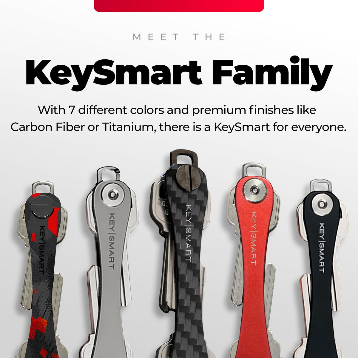 KeySmart Original Key Holder - Compact Key Organizer for Key Chain, Minimalist Clutter-Free EDC Keychains Key Ring, Red Forged Carbon, 14 Keys
