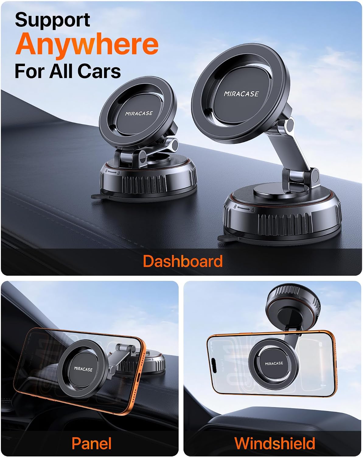 Miracase for MagSafe Car Mount [3600gf Strong Magnet & 89+LBS Suction Base]
