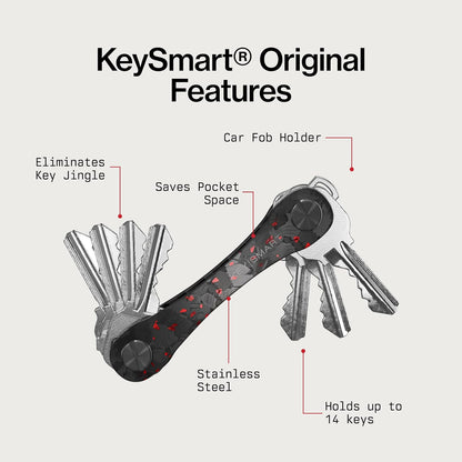 KeySmart Original Key Holder - Compact Key Organizer for Key Chain, Minimalist Clutter-Free EDC Keychains Key Ring, Red Forged Carbon, 14 Keys