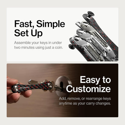 KeySmart Original Key Holder - Compact Key Organizer for Key Chain, Minimalist Clutter-Free EDC Keychains Key Ring, Red Forged Carbon, 14 Keys