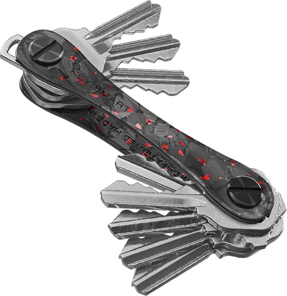 KeySmart Original Key Holder - Compact Key Organizer for Key Chain, Minimalist Clutter-Free EDC Keychains Key Ring, Red Forged Carbon, 14 Keys