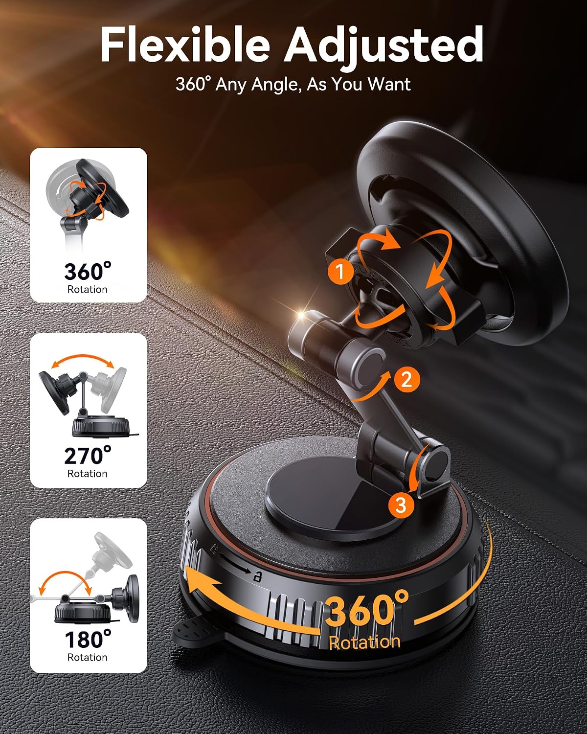 Miracase for MagSafe Car Mount [3600gf Strong Magnet & 89+LBS Suction Base]