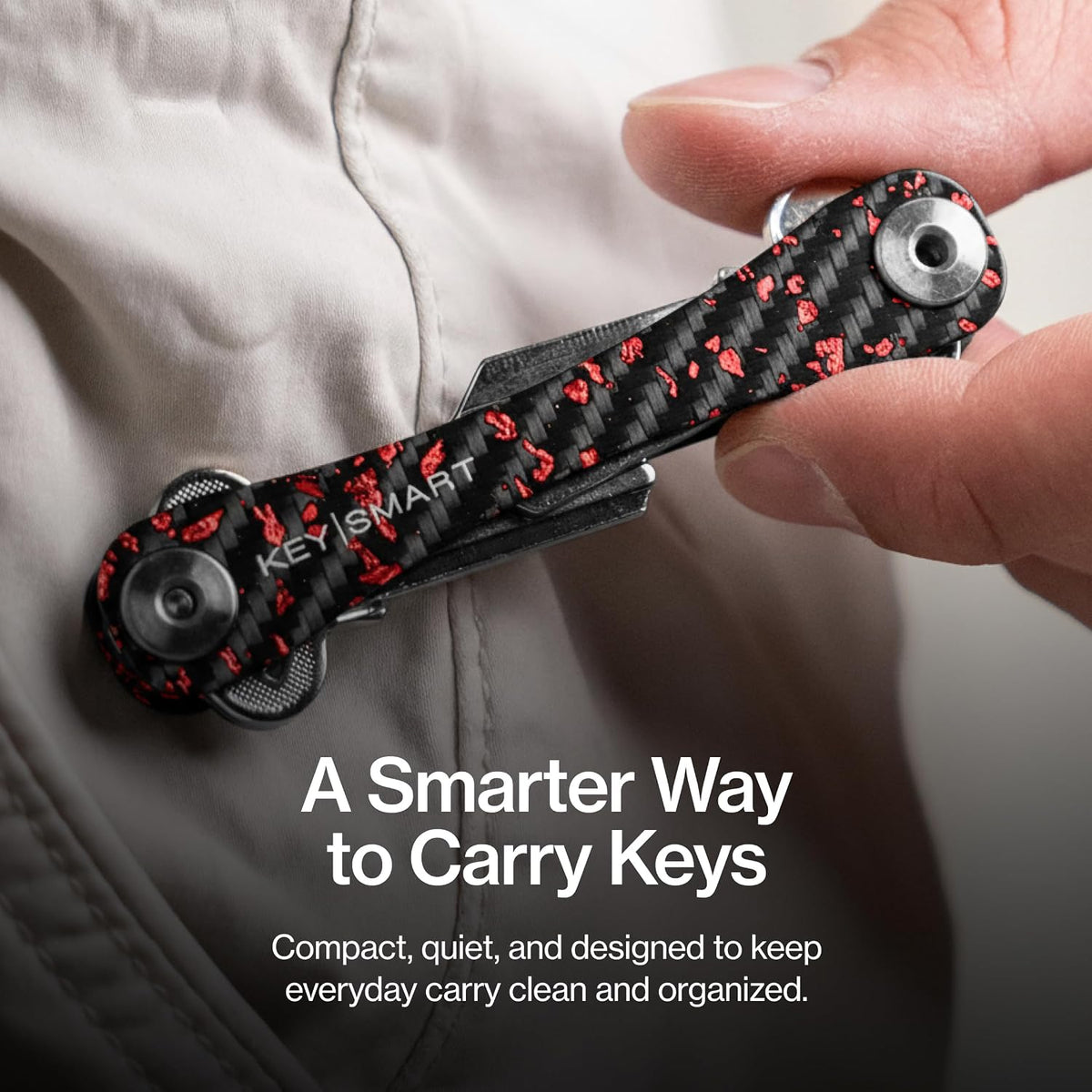 KeySmart Original Key Holder - Compact Key Organizer for Key Chain, Minimalist Clutter-Free EDC Keychains Key Ring, Red Forged Carbon, 14 Keys