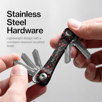 KeySmart Original Key Holder - Compact Key Organizer for Key Chain, Minimalist Clutter-Free EDC Keychains Key Ring, Red Forged Carbon, 14 Keys