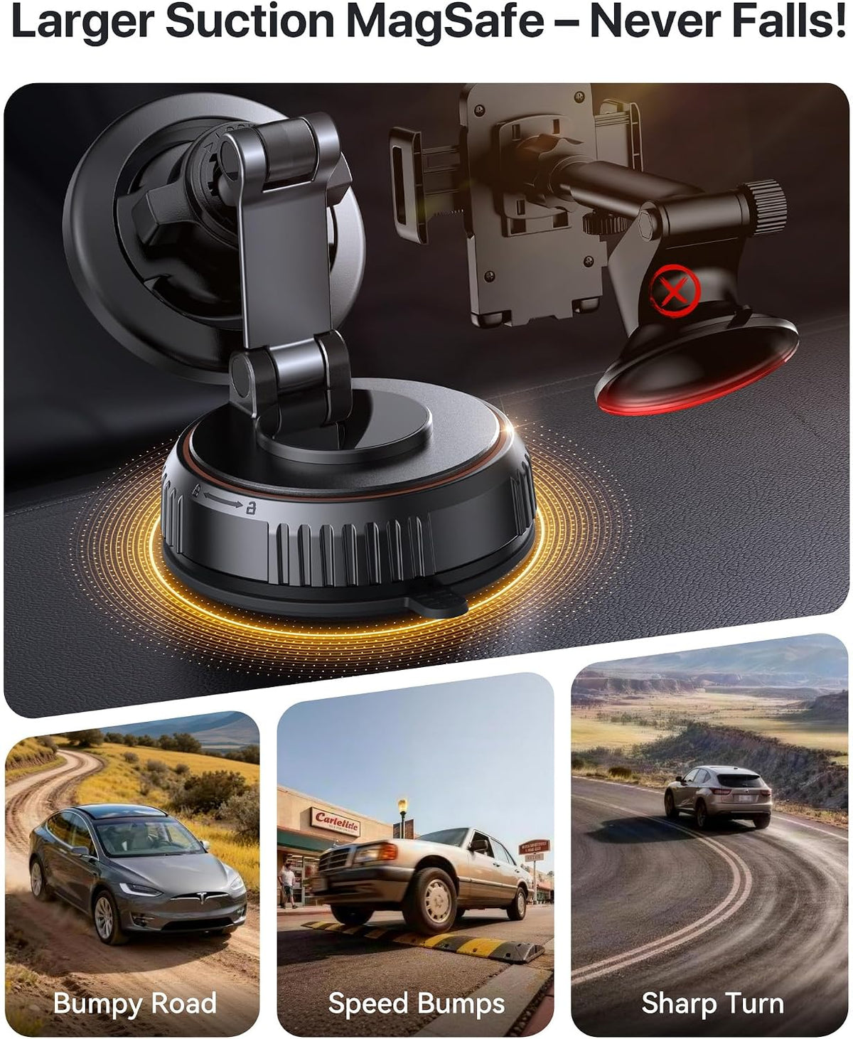 Miracase for MagSafe Car Mount [3600gf Strong Magnet & 89+LBS Suction Base]