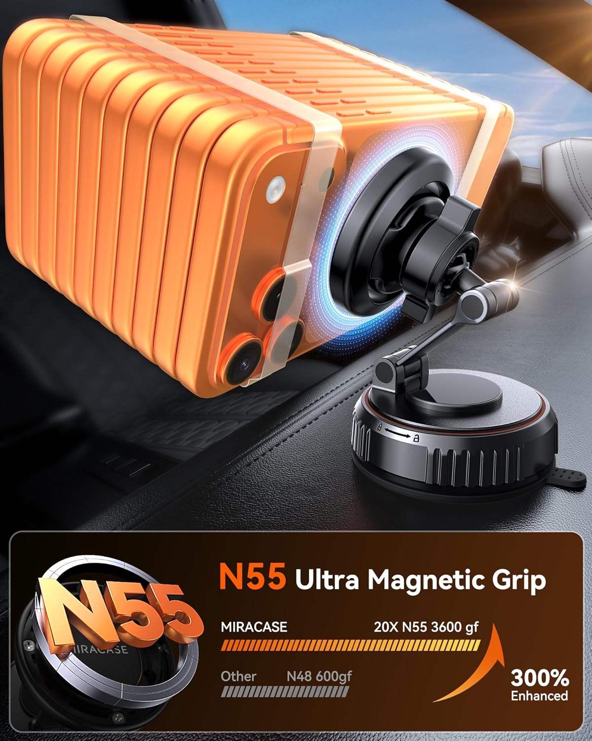 Miracase for MagSafe Car Mount [3600gf Strong Magnet & 89+LBS Suction Base]